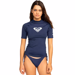 Roxy Womens Whole Hearted Short Sleeve UPF 50 Beach Surf Rash Vest Guard T-Shirt - XL, Mood Indigo