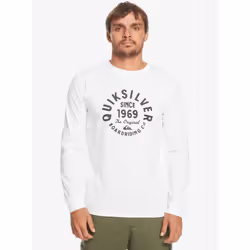 Quiksilver Mens LS Cotton Crew Neck T-Shirt ~ Circled Script white - L