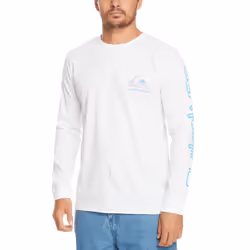 Quiksilver Mens Omni Logo Long Sleeve Crew Neck Cotton T-Shirt Top Tee - M, White