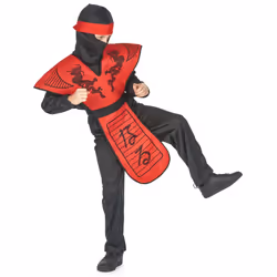 ) Boys' red dragon ninja costume - L 10-12 years (130-140 cm