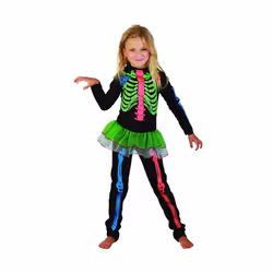 ) Colorful skeleton costume for girls - M 7-9 years (120-130 cm
