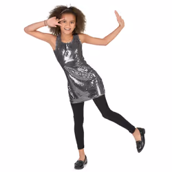 ) Girls' silver glitter disco costume - 5 - 6 years (S