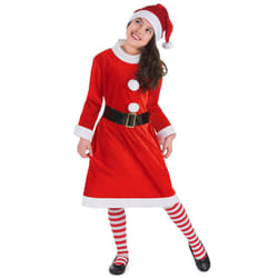 ) Mother Christmas costume with white pompoms for girls - 7 - 9 years (M