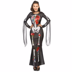 Women's Dia De los Muertos Skeleton Dress Costume - Small