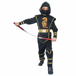 ) Boys' black and gold ninja costume - S 4-6 years (110-120 cm