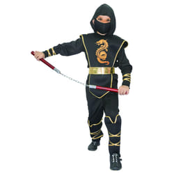 ) Boys' black and gold ninja costume - L 10-12 years (130-140 cm