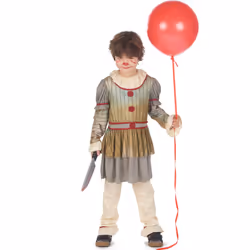 ) Terrifying gray clown costume for boys - L 10-12 years (130-140 cm