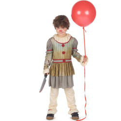 ) Terrifying gray clown costume for boys - S 4-6 years (110-120 cm
