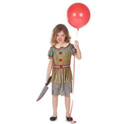 ) Girls' gray terrifying clown costume - M 7-9 years (120-130 cm