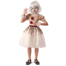 ) Terrifying beige clown costume for girls - M 7-9 years (120-130 cm
