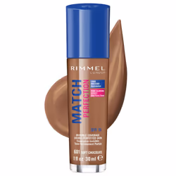 Rimmel Match Perfection Foundation, Soft Chocolate 601 - Cool, 7C4F35, Match Perfection Foundation shades 001-503 AQUA/WATER/ ...