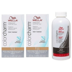 ) Wella Colour Charm Permanent Liquid Hair Toner - 42ml - T11+T11+Developer(Vol.20