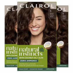 Clairol Natural Instincts Demi-Permanent Hair Dye  5 Medium Brown Hair Color  Pack of 3