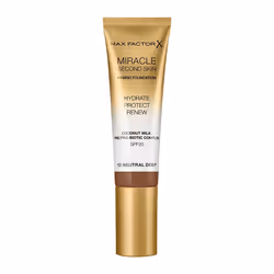 Max Factor Miracle Second Skin 12 Neutral Deep 30ml, Tube, Cream, Universal skin, Hydrating, Protection, Deep, Neutral Deep