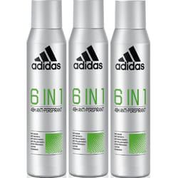3 x 200ml Adidas 6 in 1 Cool & Dry 48H Anti Perspirant Body Spray