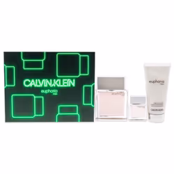 Calvin Klein Euphoria Men Gift Set 100ml EDT Spray + Aftershave Balm 100ml + Eau de Toilette 15ml