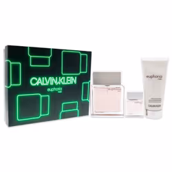 Calvin Klein Euphoria Men Gift Set 100ml EDT Spray + Aftershave Balm 100ml + Eau de Toilette 15ml