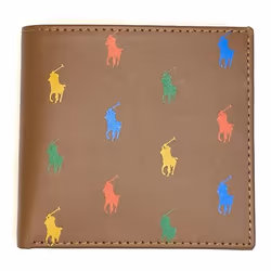 Polo Ralph Lauren Men's Multi Color Pony Soft Leather Card & Notes Wallet Tan