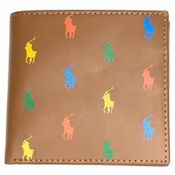 Polo Ralph Lauren Men's Multi Color Pony Soft Leather Card & Notes Wallet Tan