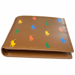 Polo Ralph Lauren Men's Multi Color Pony Soft Leather Card & Notes Wallet Tan