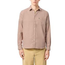LACOSTE Mens Flannel Check Shirt Cotton Casual Top - Beige and White, M
