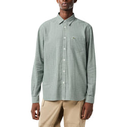 LACOSTE Mens Flannel Check Shirt Cotton Casual Top - Green and White, M