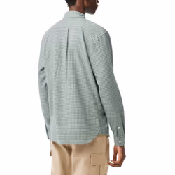 LACOSTE Mens Flannel Check Shirt Cotton Casual Top - Green and White, M
