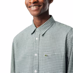 LACOSTE Mens Flannel Check Shirt Cotton Casual Top - Green and White, M