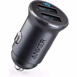 Anker Car Charger, Mini Aluminum Alloy 24W Dual USB Car Charger, PowerDrive 2 Alloy Car Adapter with Blue LED for iPhon