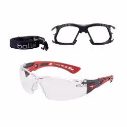Bolle RUSH+ Safety Glasses Red/Black Temples + Foam & Strap Clear Lens