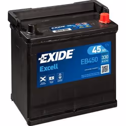 Exide Excell EB450, Sealed Lead Acid (VRLA), 45 Ah, 12 V, 330 A, Car, Maintenance Free