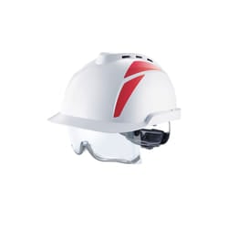 MSA V-GARD 930 VENTED SAFETY HELMET WITH INTEGRATED EYE PROTECTION WHITE/RED