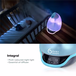 Babymoov Hygro Plus Cool Mist Humidifier 3-in-1 Humidity Control  Multicolored Night Light & Essential Oil Diffuser Easy Use and Care-Blue(NO Filter N