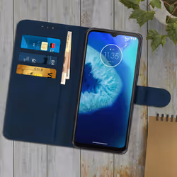 Full Motorola Moto G8 Power Lite Flip Case with Wallet Function - Dark Blue