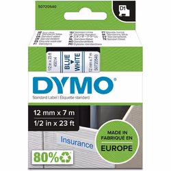DYMO D1 Labels, Blue Print on White, 12mm x 7m, Self-Adhesive Labels for LabelManager Label Printers, Authentic