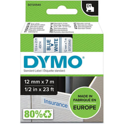 DYMO D1 Labels, Blue Print on White, 12mm x 7m, Self-Adhesive Labels for LabelManager Label Printers, Authentic