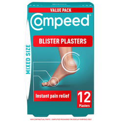 Mixed Size Blister Plasters, 12 Hydrocolloid Plasters, Foot Treatment, Heal Fast, 100% Plastic Free Carton Pack