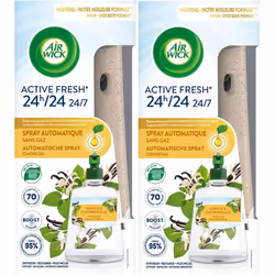 2xAir Wick Active Fresh Automatic Spray Diffuser Unit + Vanilla & Honeysuckle Refill 228ml