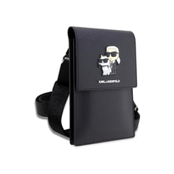 Karl Lagerfeld Saffiano Karl & Choupette Universal Phone Pouch with Strap Black - KLWBSAKCPMK