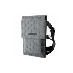 Karl Lagerfeld Saffiano Monogram Plaque Universal Phone Pouch with Strap Silver - KLWBSSAMSMG