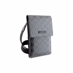Karl Lagerfeld Saffiano Monogram Plaque Universal Phone Pouch with Strap Silver - KLWBSSAMSMG