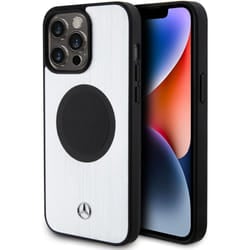 Mercedes Hard Case Leather & Aluminum with MagSafe for iphone 15 Pro 6.1" Silver- MEHMP15L23ACMS