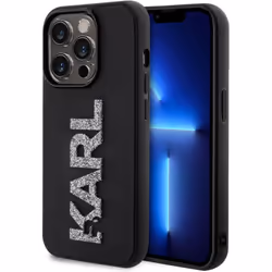 Karl Lagerfeld 3D Rubber Glitter Logo Case for iphone 15 Pro 6.1" Black - KLHCP15L3DMBKCK