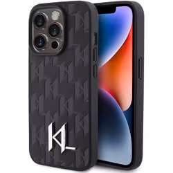 Karl Lagerfeld Leather Monogram Hot Stamp Metal Logo for iphone 15 Pro 6.1" Black - KLHCP15LPKLPKLK