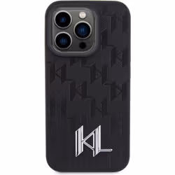 Karl Lagerfeld Leather Monogram Hot Stamp Metal Logo for iphone 15 Pro 6.1" Black - KLHCP15LPKLPKLK