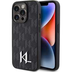 Karl Lagerfeld Leather Monogram Hot Stamp Metal Logo for iphone 15 Pro Max 6.7" Black - KLHCP15XPKLPKLK