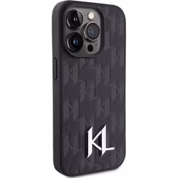 Karl Lagerfeld Leather Monogram Hot Stamp Metal Logo for iphone 15 Pro Max 6.7" Black - KLHCP15XPKLPKLK