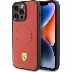 Ferrari Carbon Hard Case Metal Logo with MagSafe for iphone 15 Pro 6.1" Red - FEHMP15LPTER