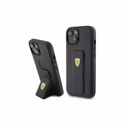 Ferrari Hard Case Grip Stand with Metal Logo for iphone 15 6.1" Black - FEHCP15SGSPSIK