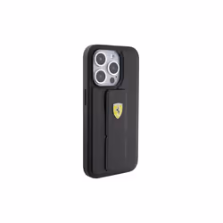 Ferrari Hard Case Grip Stand with Metal Logo for iphone 15 Pro 6.1" Black - FEHCP15XGSPSIK